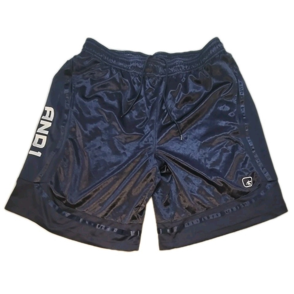AND1 Basketball Shorts Mens XL Blue Shiny Athletic Baggy Y2K Hoop Gear